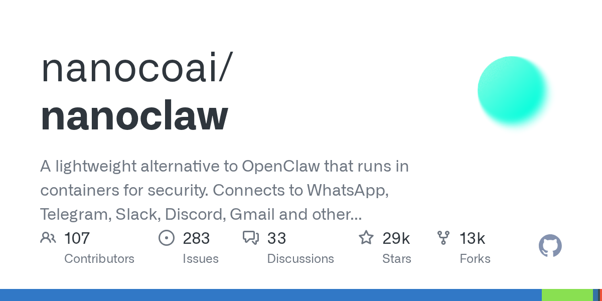GitHub-Vorschau des NanoClaw Repositorys